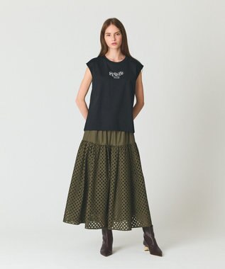 GRACE CONTINENTAL メッシュカットワークスカート カーキ