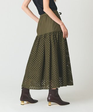 GRACE CONTINENTAL メッシュカットワークスカート カーキ