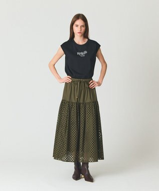 GRACE CONTINENTAL メッシュカットワークスカート カーキ