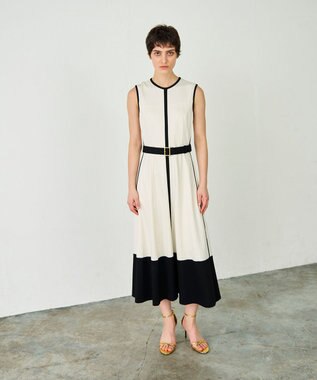 GRACE CONTINENTAL 配色ポンチフレアワンピース ホワイト