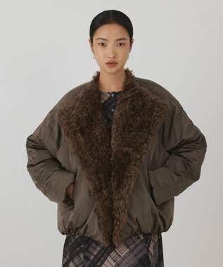 GRACE CONTINENTAL フェイクファー衿ボンバージャケット カーキ