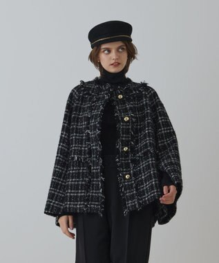 GRACE CONTINENTAL フレアスリーブツイードジャケット ブラック