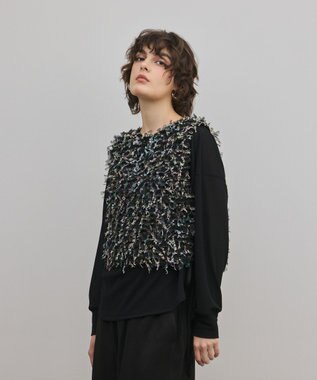 GRACE CONTINENTAL フリンジチュールベスト ブラック