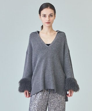 GRACE CONTINENTAL フェザースリーブニットトップ グレー