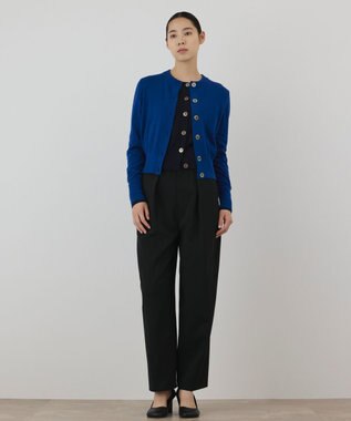 GRACE CONTINENTAL バイカラーウールニットカーディガン ブルー
