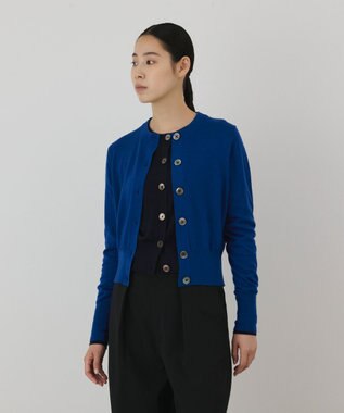 GRACE CONTINENTAL バイカラーウールニットカーディガン ブルー
