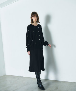 GRACE CONTINENTAL パールドットニットトップ ブラック