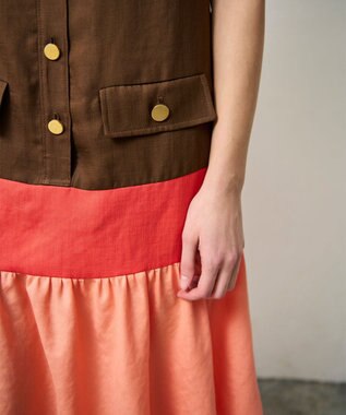 GRACE CONTINENTAL リネンタッチ配色ワンピース ブラウン