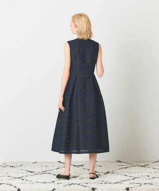 GRACE CONTINENTAL ボーダーメッシュジャガードドレス ネイビー
