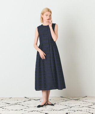 GRACE CONTINENTAL ボーダーメッシュジャガードドレス ネイビー