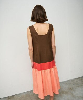 GRACE CONTINENTAL リネンタッチ配色ワンピース ブラウン