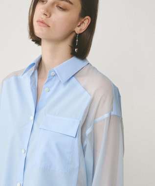 GRACE CONTINENTAL シアーコンビオーバーシャツ ブルー