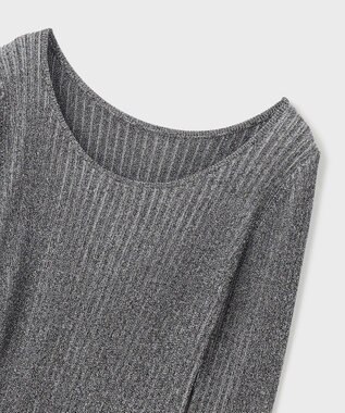 GRACE CONTINENTAL ラメリブクルーネックトップ ブラック