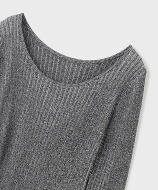 GRACE CONTINENTAL ラメリブクルーネックトップ ブラック