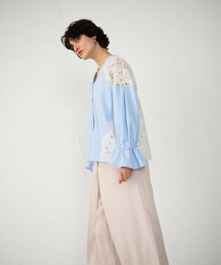 GRACE CONTINENTAL レースコンビブラウス サックス