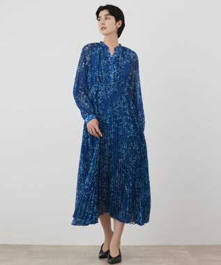 GRACE CONTINENTAL ミナモドットプリントプリーツワンピース ブルー