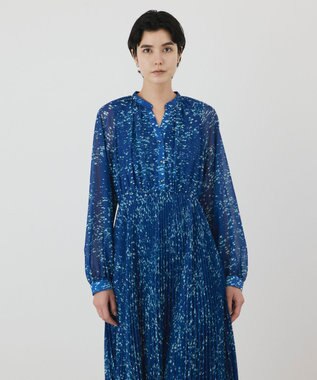 GRACE CONTINENTAL ミナモドットプリントプリーツワンピース ブルー