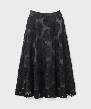GRACE CONTINENTAL ローズ刺繍フレアスカート ブラック