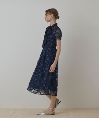 GRACE CONTINENTAL フラワ－フレアドレス ネイビー