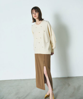 GRACE CONTINENTAL パールドットニットトップ ホワイト