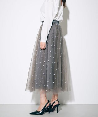 GRACE CONTINENTAL ブーツプリントチュールスカート グレー