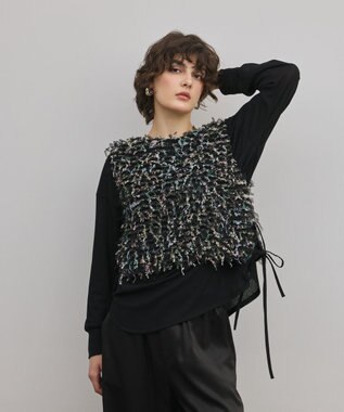 GRACE CONTINENTAL フリンジチュールベスト ブラック