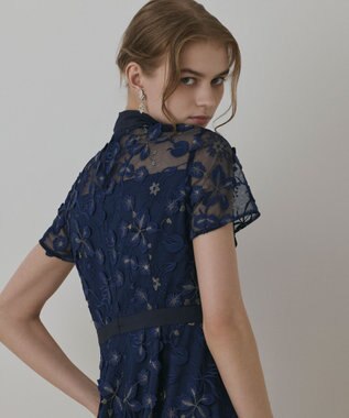 GRACE CONTINENTAL フラワ－フレアドレス ネイビー