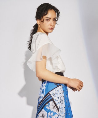 GRACE CONTINENTAL フレアスリーブカットトップ ホワイト