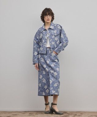 GRACE CONTINENTAL ボタニカルジャガードジャケット ブルー