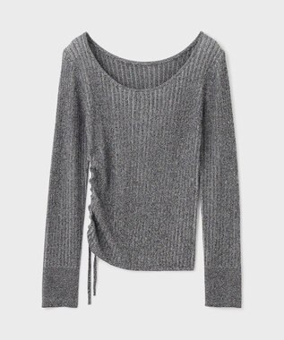 GRACE CONTINENTAL ラメリブクルーネックトップ ブラック