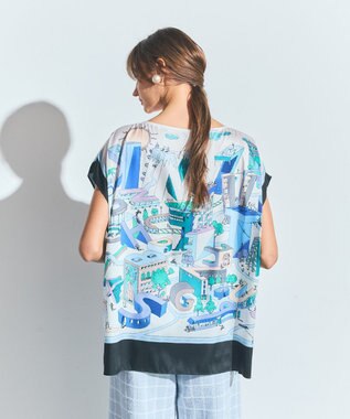 GRACE CONTINENTAL スカーフポンチョトップ ブルー