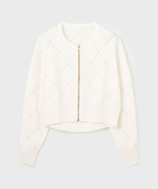 GRACE CONTINENTAL パールニットブルゾン ホワイト