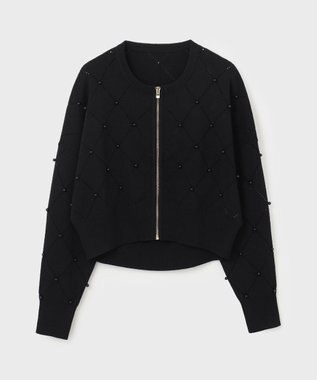 GRACE CONTINENTAL パールニットブルゾン ブラック