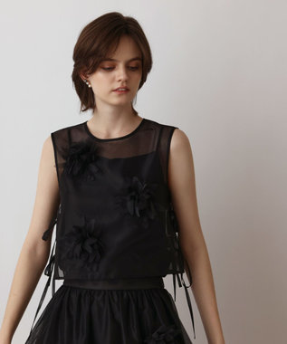 GRACE CONTINENTAL メッシュフラワートップ ブラック