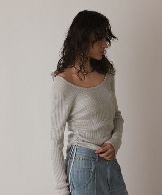 GRACE CONTINENTAL ラメリブクルーネックトップ ホワイト