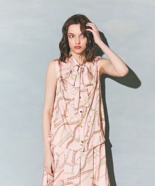 GRACE CONTINENTAL チェーンプリントボウタイブラウス ピンク