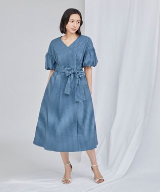 GRACE CONTINENTAL チェックタフタワンピース ブルー