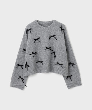 GRACE CONTINENTAL リボンニットトップ グレー