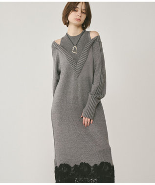 GRACE CONTINENTAL レイヤードレースニットワンピース グレー