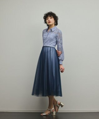 GRACE CONTINENTAL コードレースプリーツワンピース ブルー
