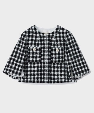 GRACE CONTINENTAL チェックツイードショートジャケット ブラック