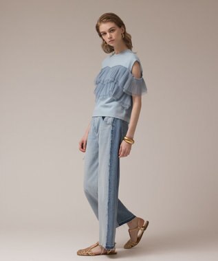 GRACE CONTINENTAL プリーツチュールカットトップ ブルー