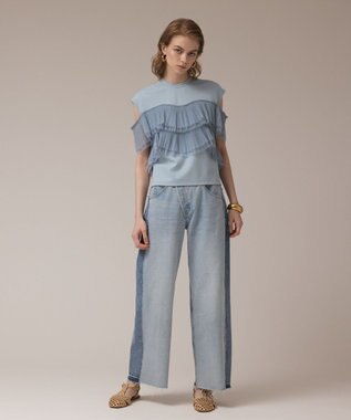 GRACE CONTINENTAL プリーツチュールカットトップ ブルー