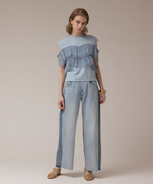 GRACE CONTINENTAL プリーツチュールカットトップ ブルー