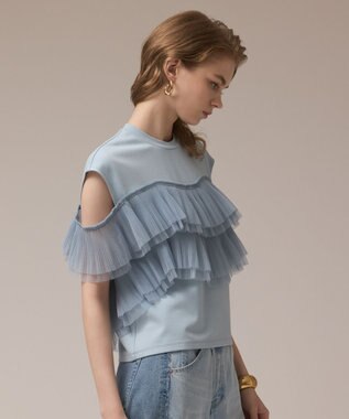 GRACE CONTINENTAL プリーツチュールカットトップ ブルー