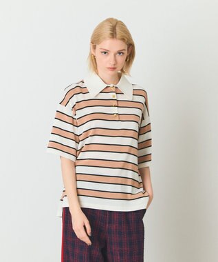 GRACE CONTINENTAL ボーダーニットトップ キャメル
