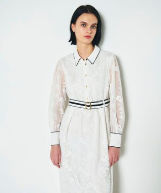 GRACE CONTINENTAL ストライプフラワー刺繍ワンピース ホワイト