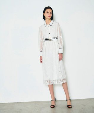 GRACE CONTINENTAL ストライプフラワー刺繍ワンピース ホワイト