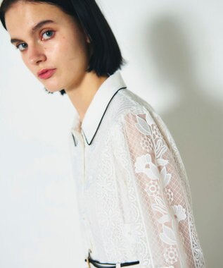 GRACE CONTINENTAL ストライプフラワー刺繍ワンピース ホワイト