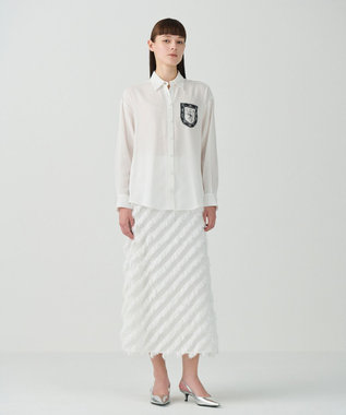 GRACE CONTINENTAL フェザーバイアスロングスカート ホワイト